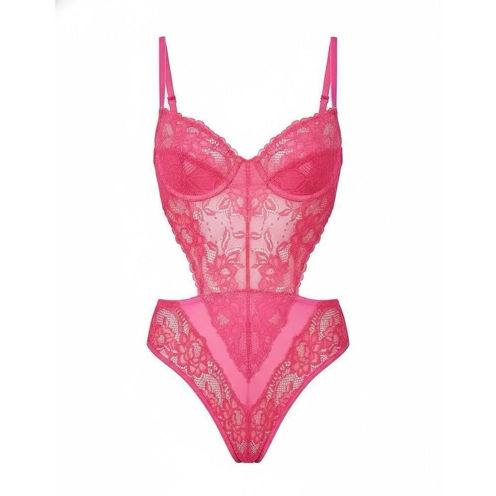 Mucci NWT Lia Underwire Cutout Lace Lingerie Bodysuit Rosa Medium